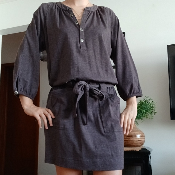 SOLD 5/30 🔮Taupe Belted Drop-Waist Dress - Picture 4 of 13